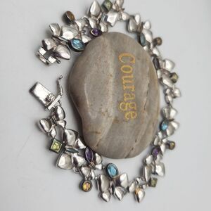 Sterling silver‎ 925 butterfly bracelet precious stone fine jewelry.  B0114